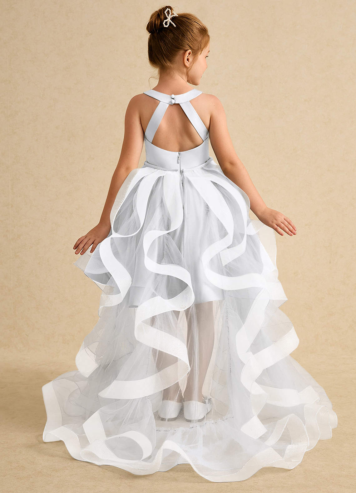 Azazie Julietta Flower Girl Dresses White Ball-Gown Convertible Tulle Dress image1