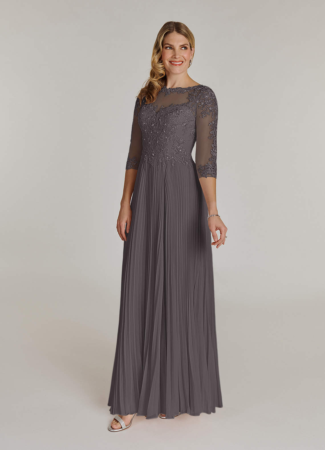 A-Line Pleated Tulle Floor-Length Dress Steel Grey Plus Size
