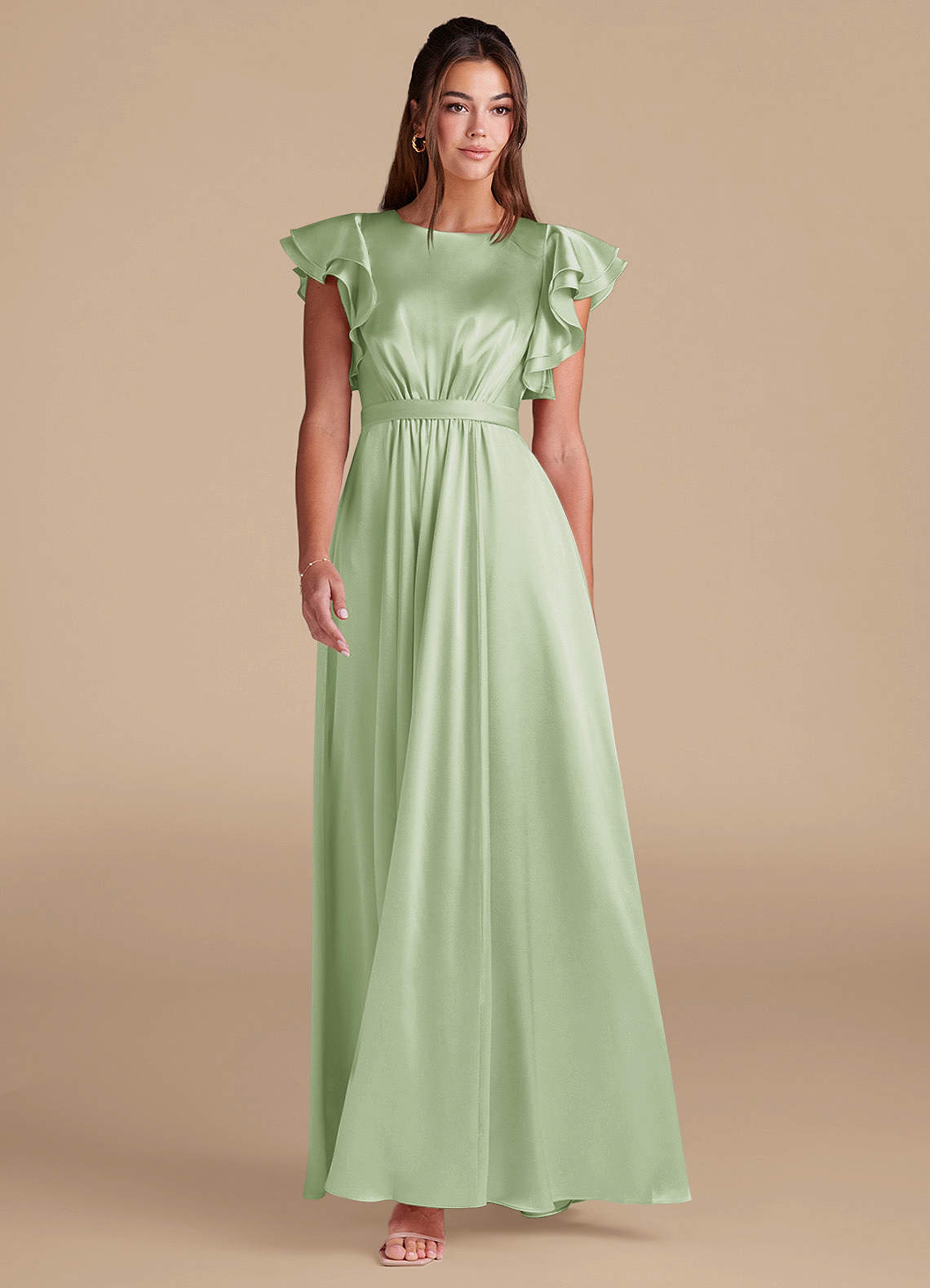 Azazie Daphne Final Sale A-Line Ruched Metallic Satin Floor-Length Dress image2