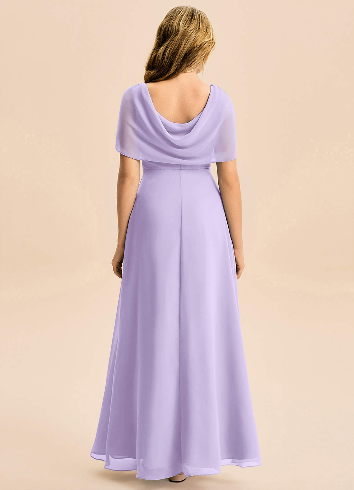 Azazie Emma Junior Robe Trapèze en Mousseline de soie Plissée Lilas image1