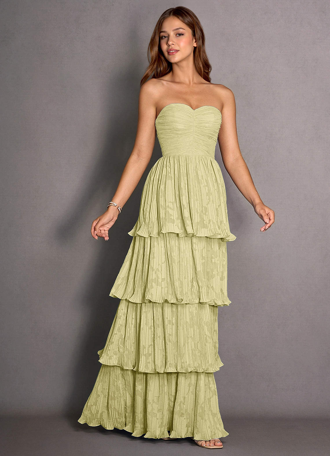 Jessamine Lemon Sorbet Lace Ruffled A-line Prom Dress | Azazie