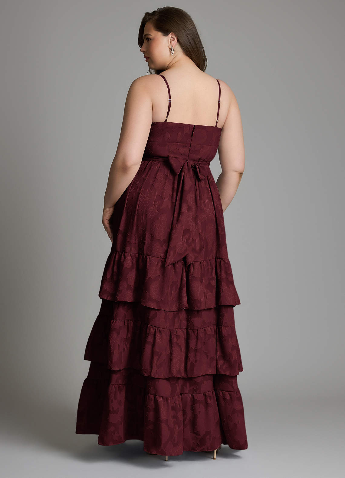 Azazie Nathalia At-home Try On Dresses Cabernet A-Line Bow Floral Burnout Dress image7