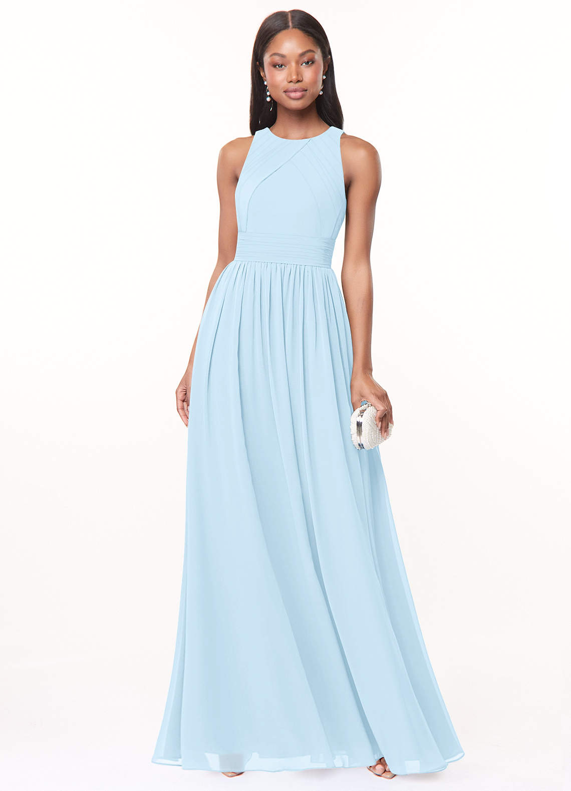 Azazie Harper Bridesmaid Dresses Sky Blue A-Line Pleated Chiffon Dress image1