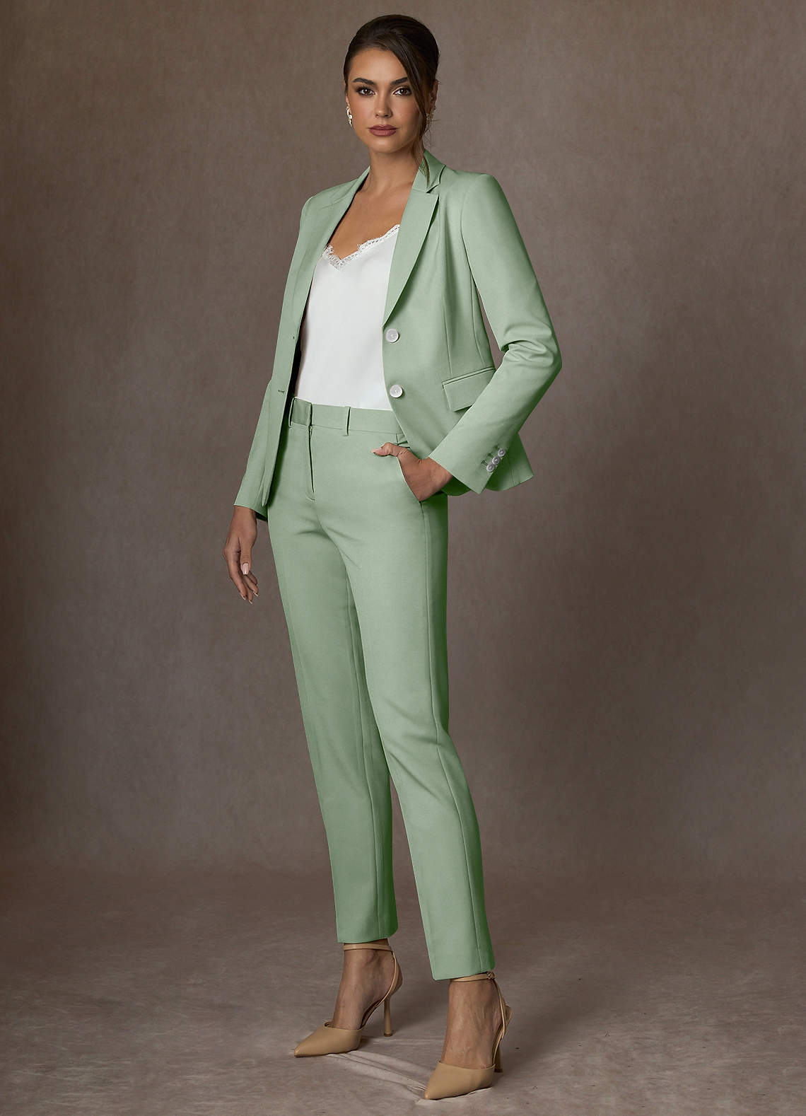 front Whitney Dusty Sage Structured Stretch Blazer