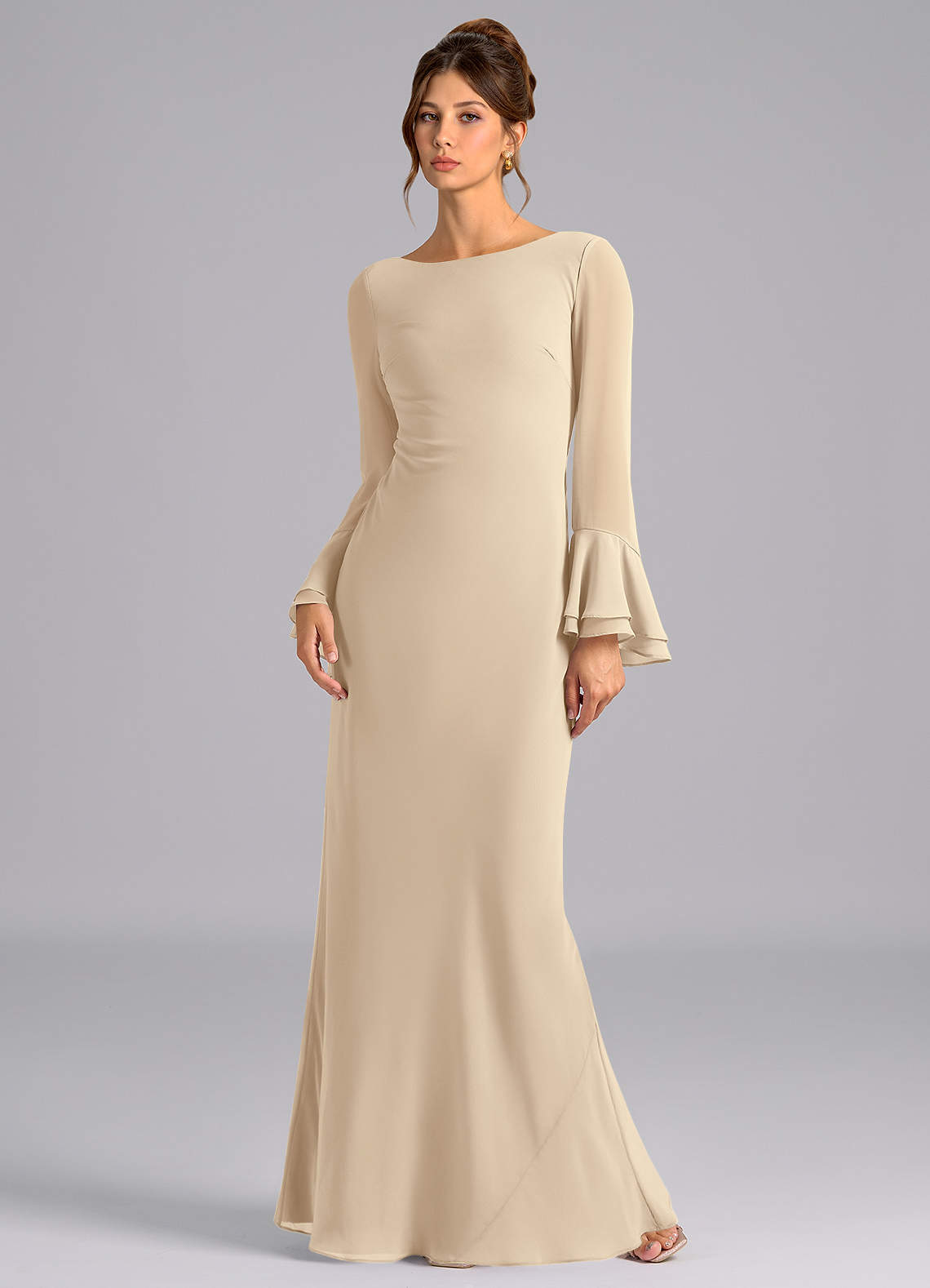 Azazie Leone Bridesmaid Dresses Champagne Mermaid Corset Chiffon Dress image1