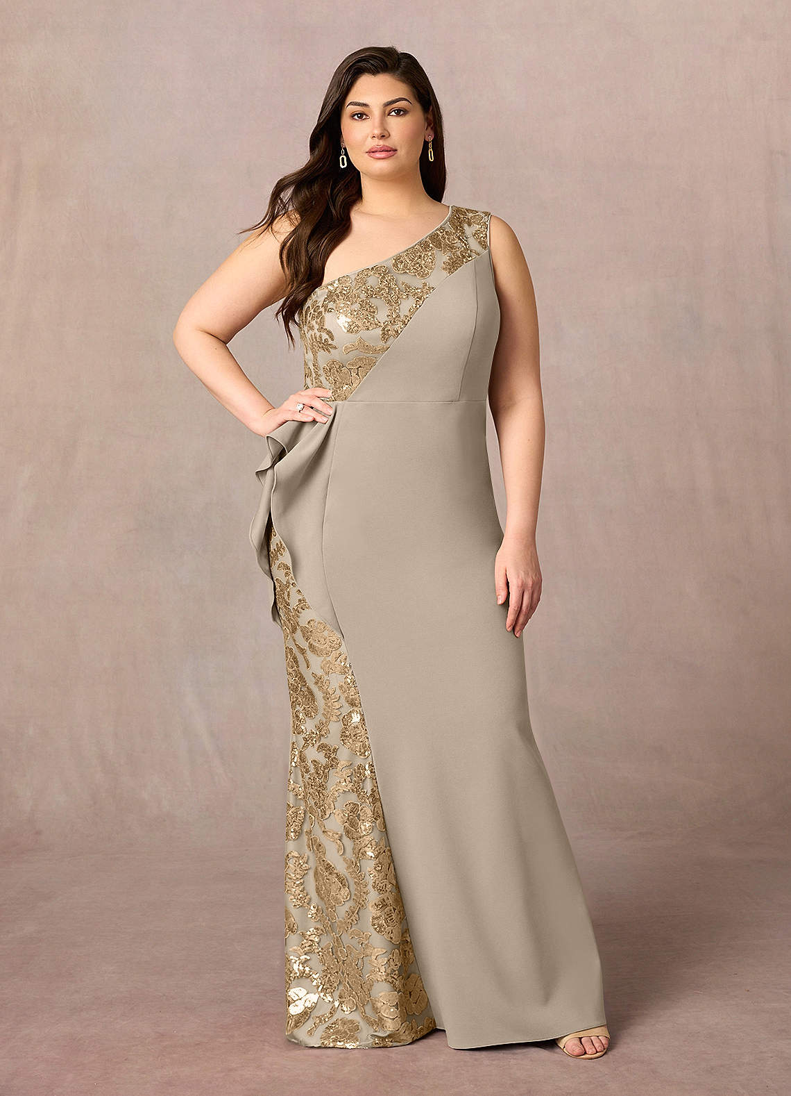 Azazie Aria vestidos de madre de la novia Vestido de Gris Pardo de Encaje de Sirena con Lentejuela image1
