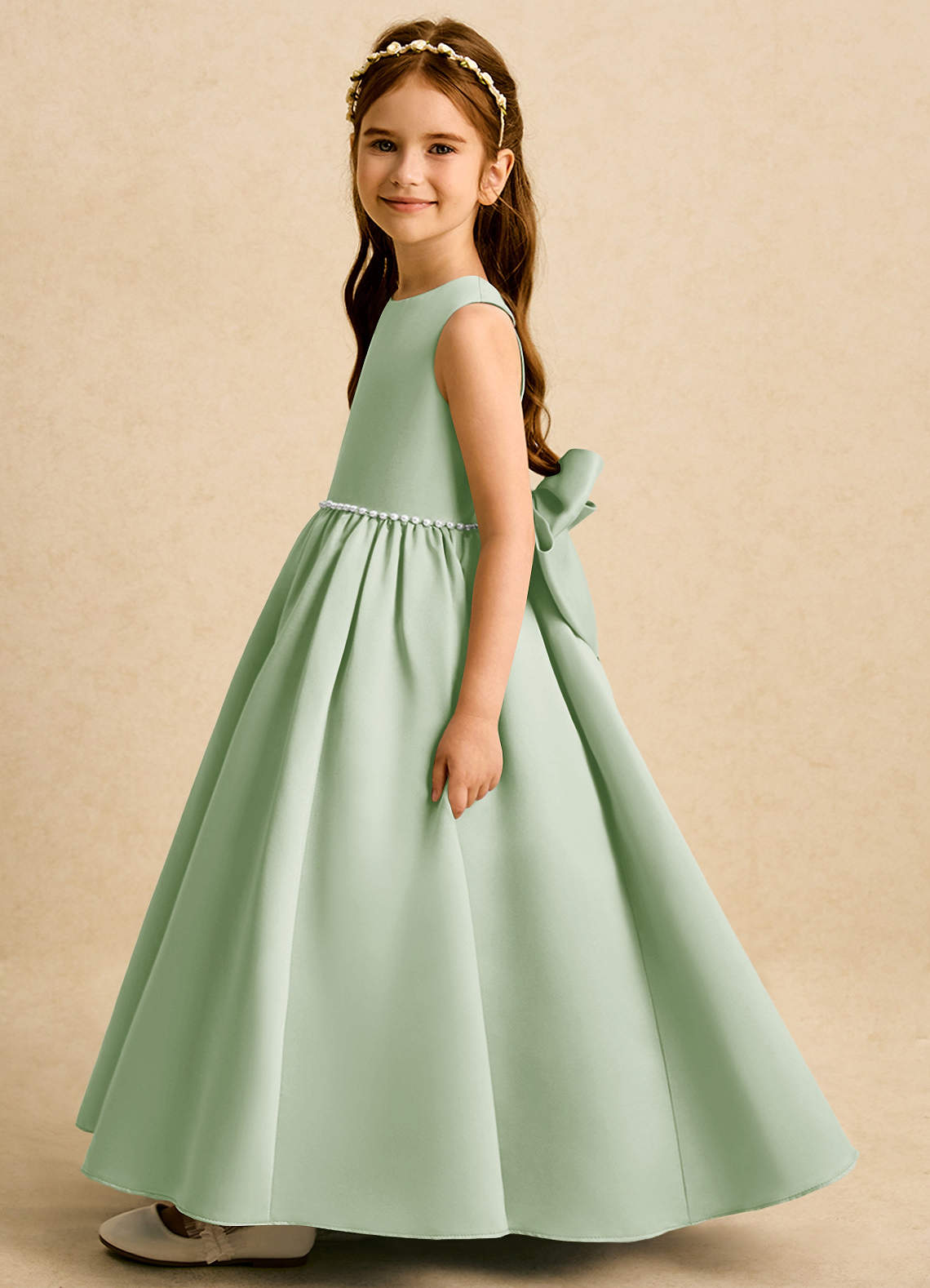 FYMNSI Vestito Principessa 1° Compleanno Bambina Con Fiori Ricamati E Fascia - Verde, 9-12 Mesi