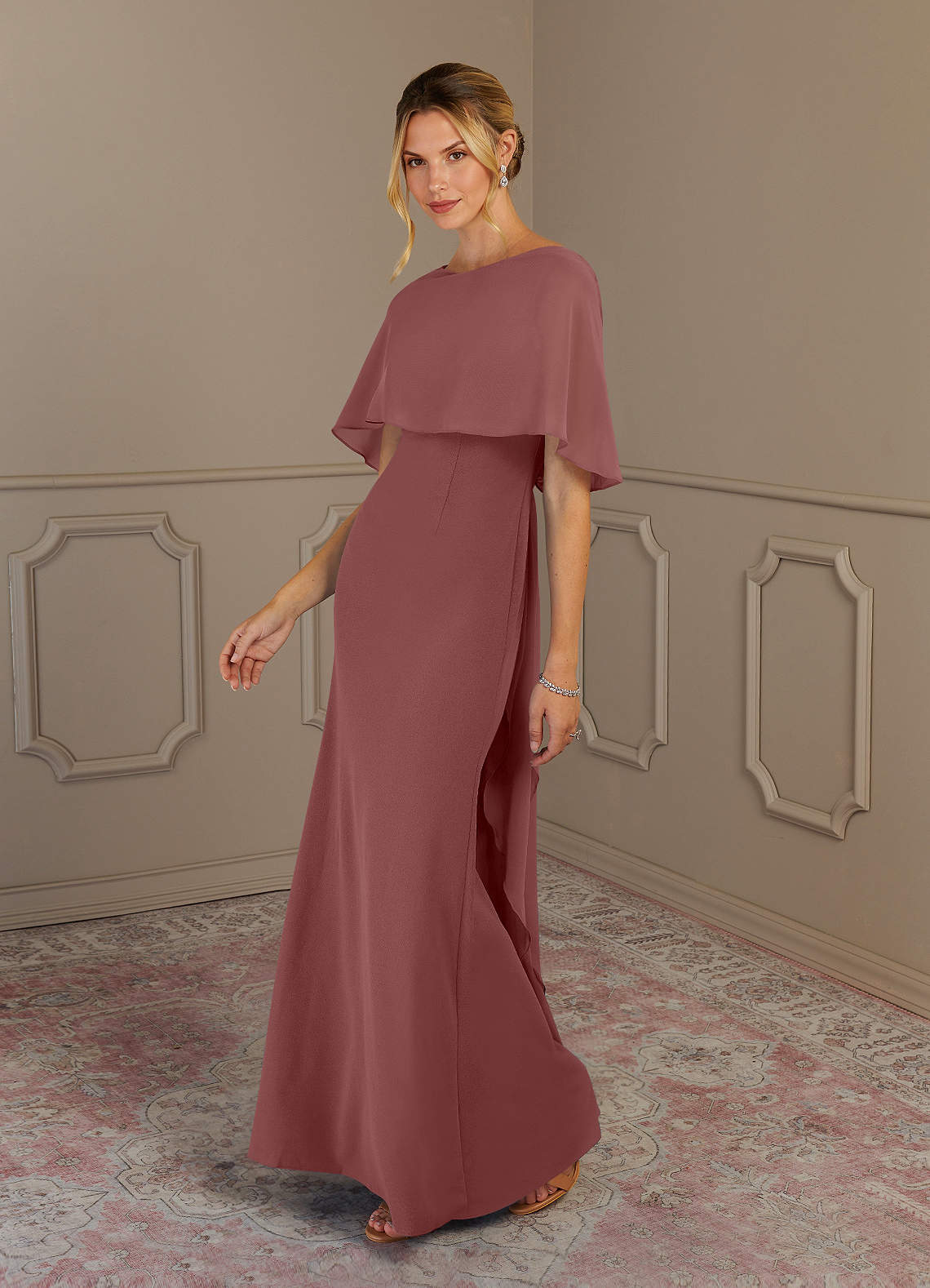 Azazie Dion Mother of the Bride Dresses Desert Rose Sheath Scoop Stretch Crepe Dress image3