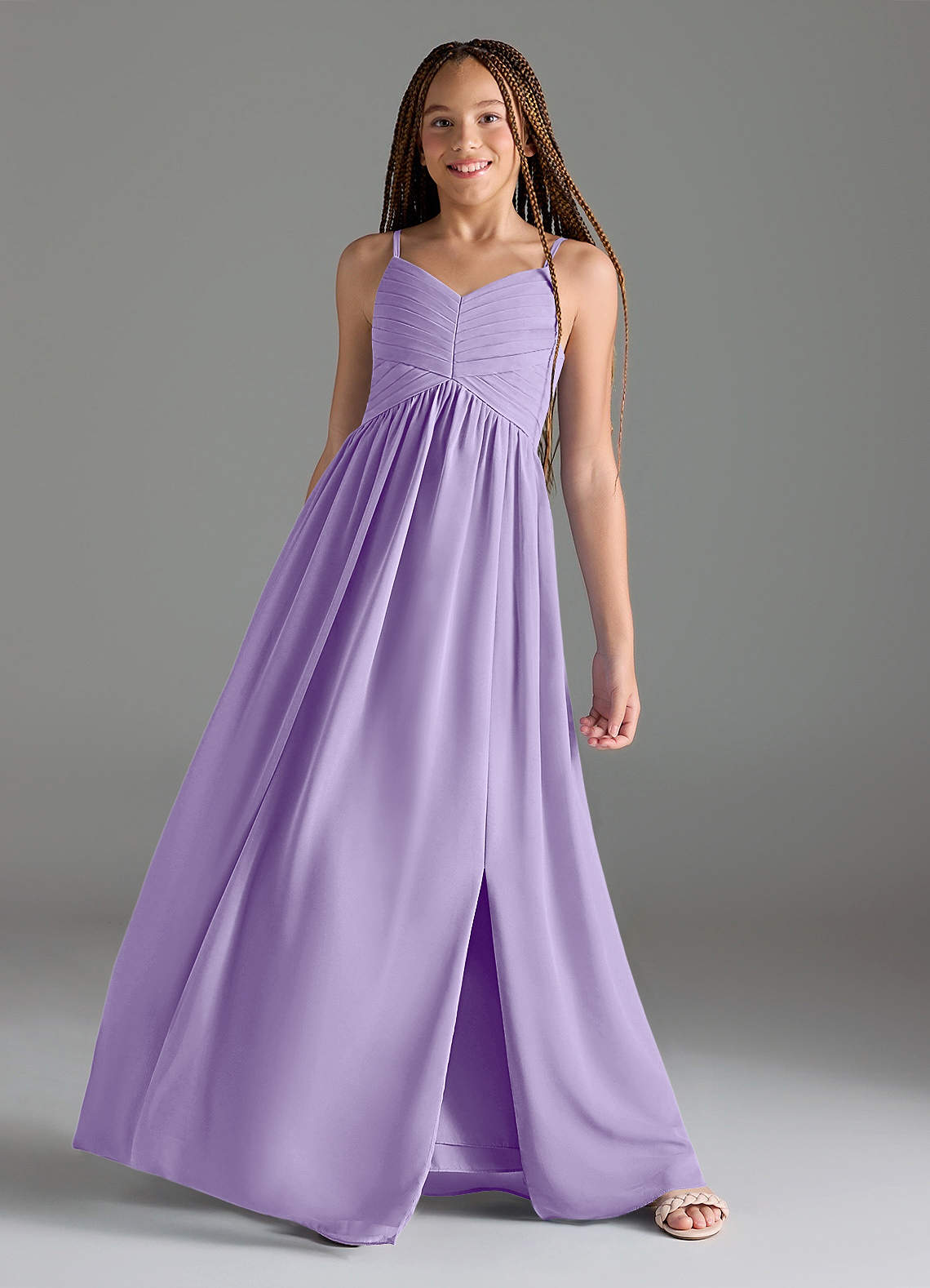 Azazie Alia Junior Lilac A-Line Pleated Chiffon Dress image1
