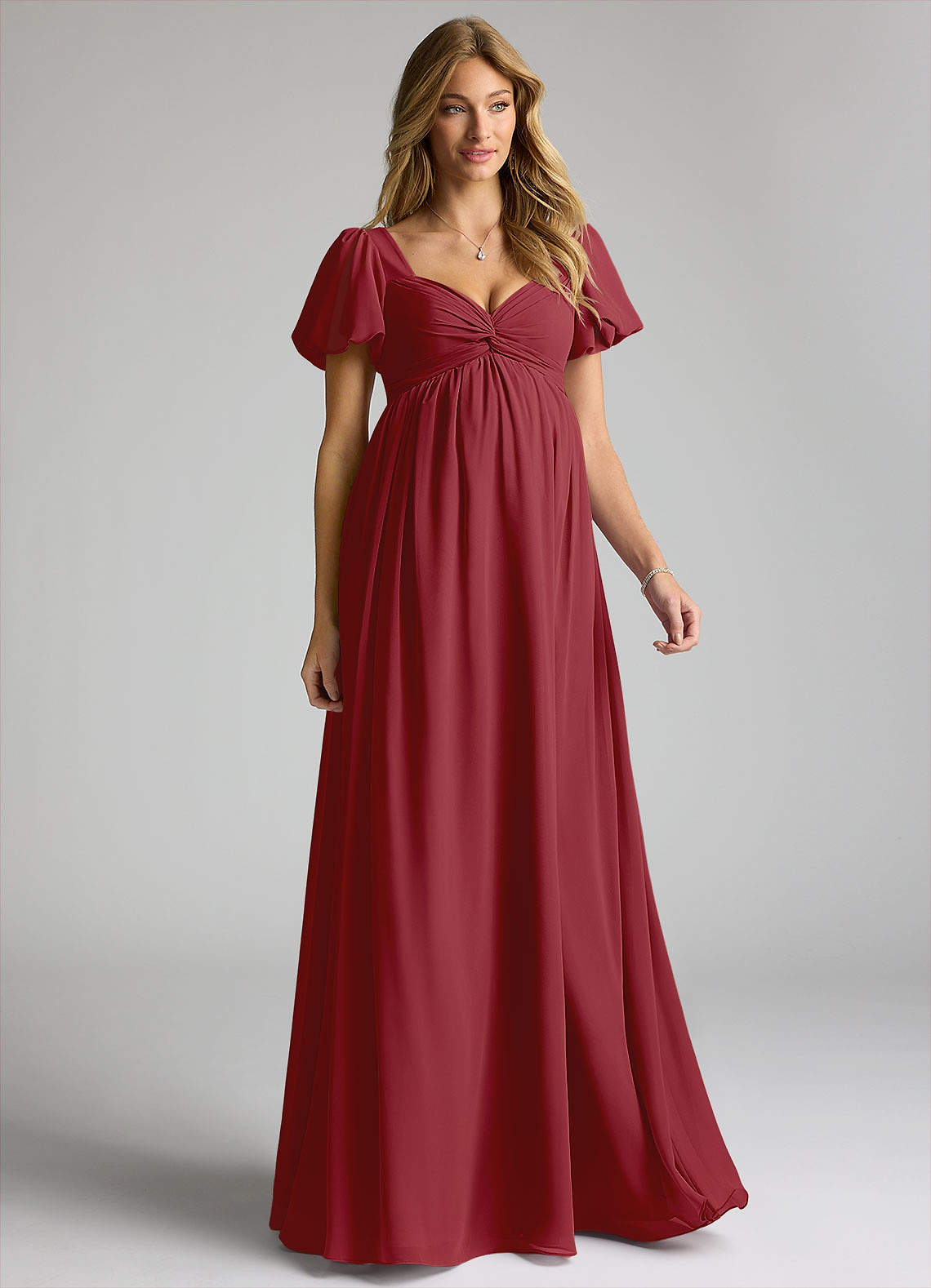 Azazie Madisynn Maternity Bridesmaid Dresses Bow Chiffon Floor-Length Dress image1