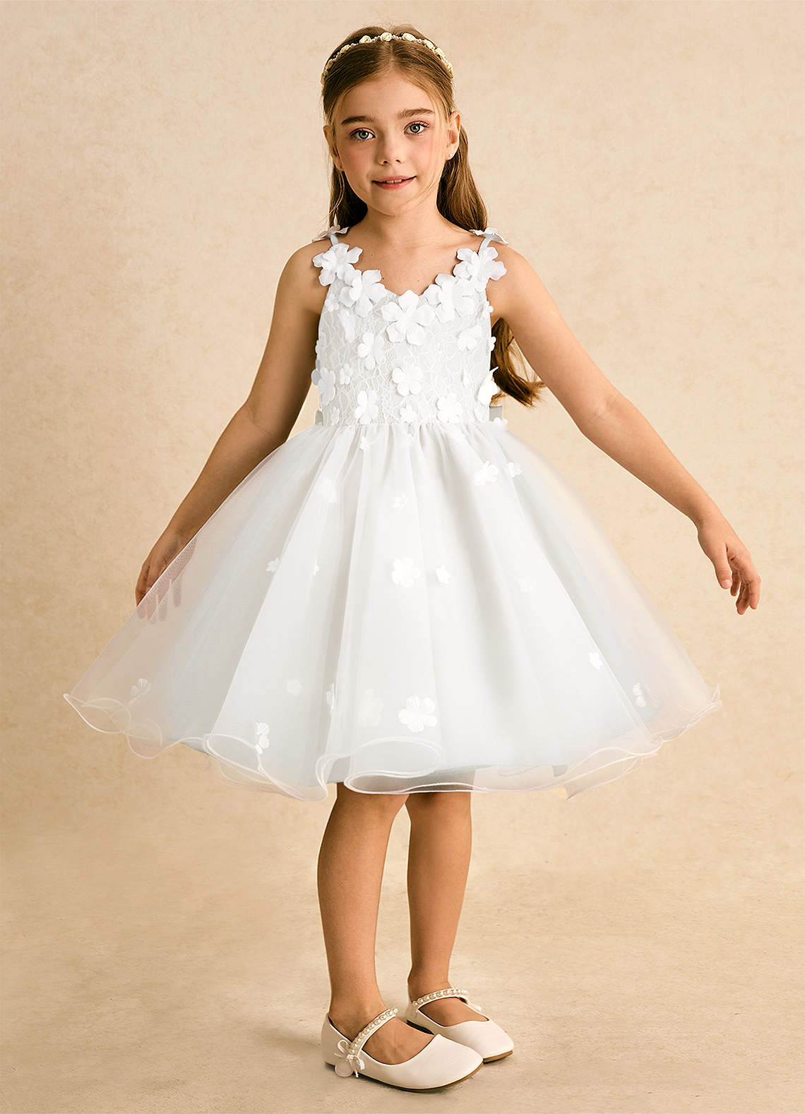 Azazie Junebug Flower Girl Dresses Ivory Ball-Gown Lace Tulle Dress image5