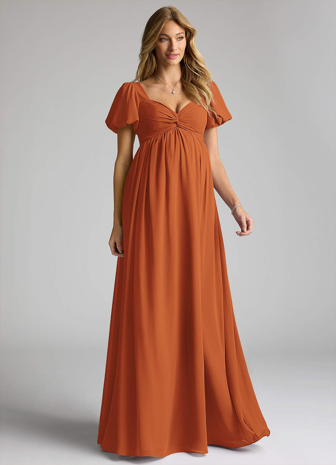 Azazie Madisynn Maternity Bridesmaid Dresses Bow Chiffon Floor-Length Dress image1