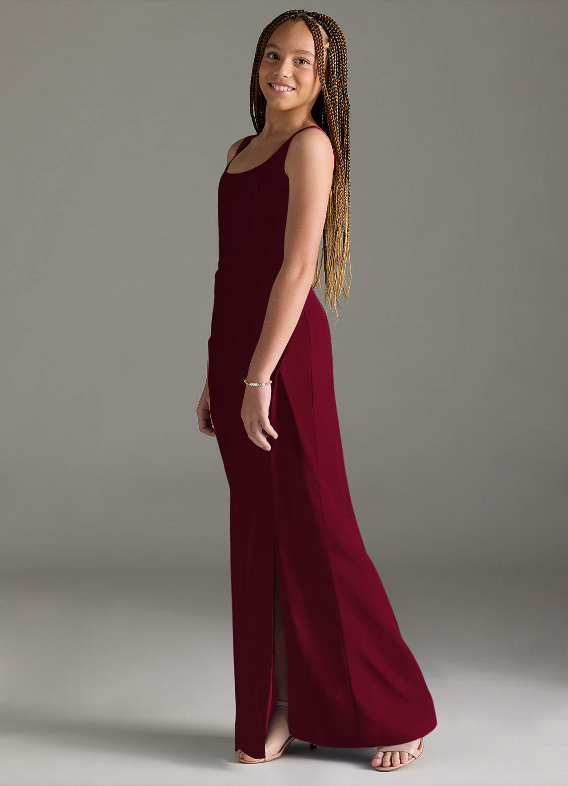 Azazie Mero Junior Burgundy Mermaid Pleated Stretch Satin Dress image3