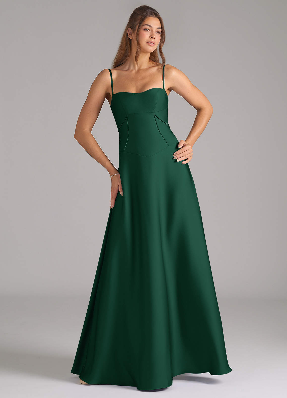 Azazie Valentine Dark Green Stretch Satin Bridesmaid Dresses | Azazie