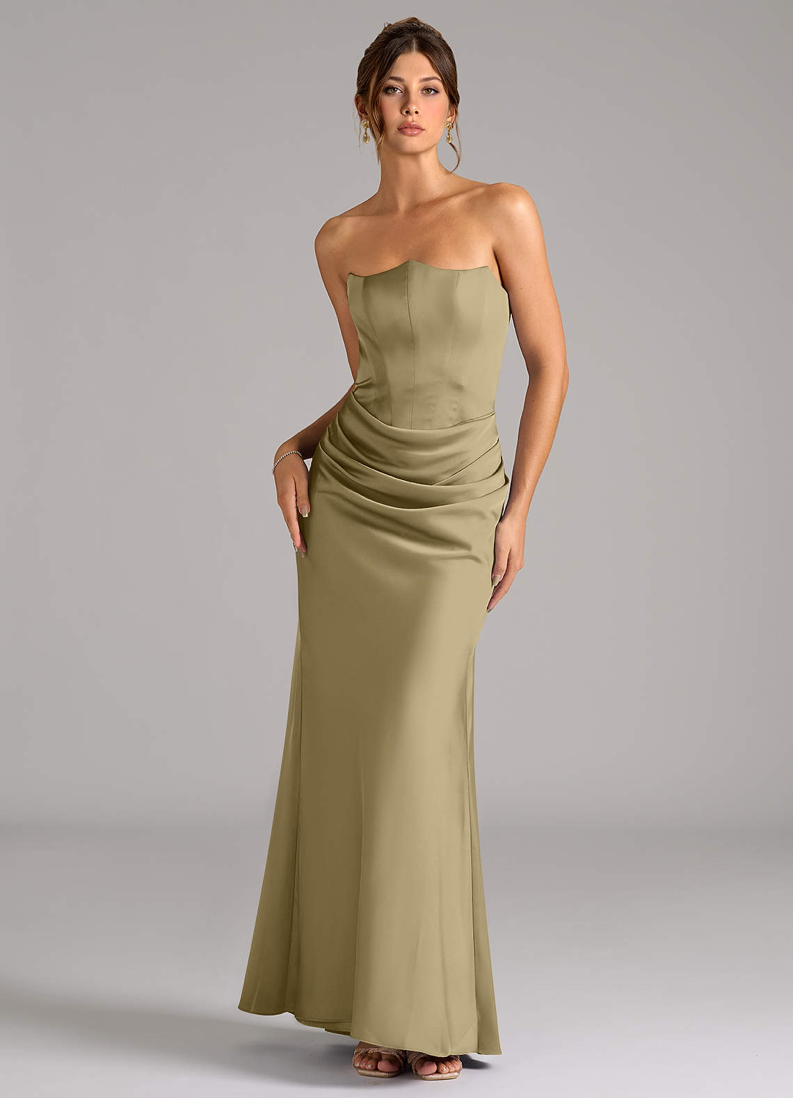 Azazie Debby Bridesmaid Dresses Moss Green Mermaid Strapless Stretch Satin Convertible Dress image1