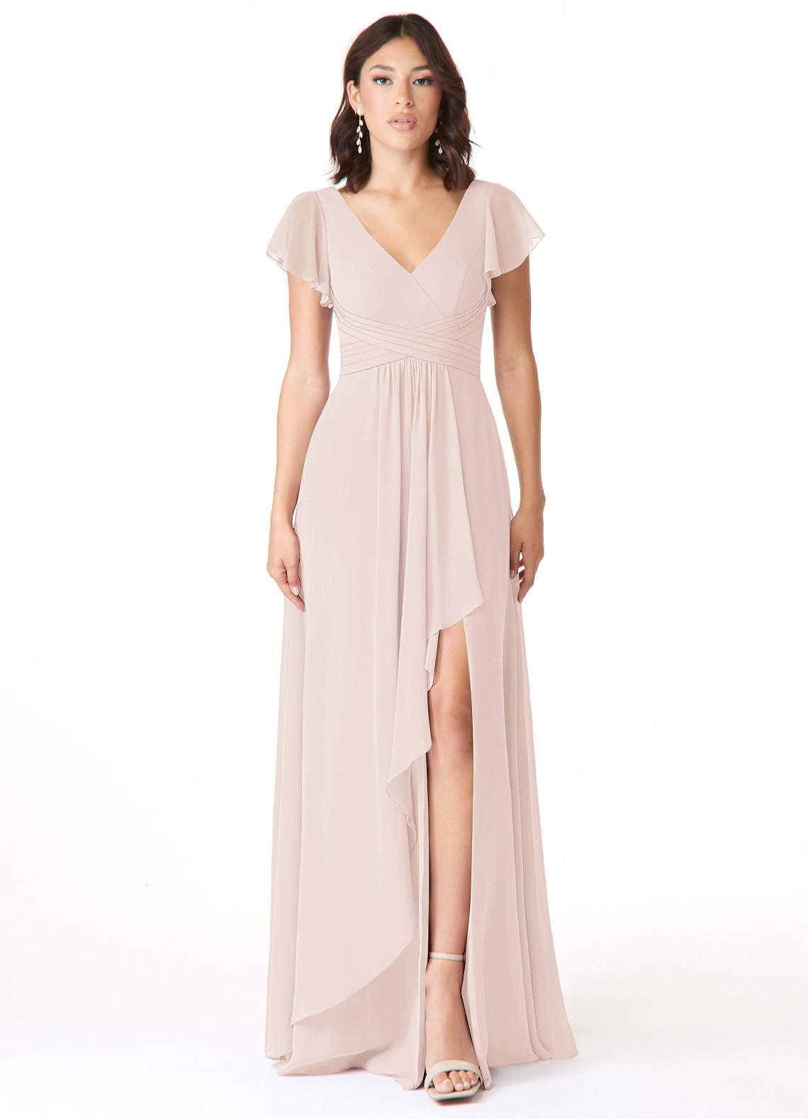 rose petal pink bridesmaid dresses hot pink bridesmaid dresses Zapakasa Women Dusty Rose Chiffon A-Line Long Bridesmaid Dress V-Neck Long Sleeves Wedding Guest Dress