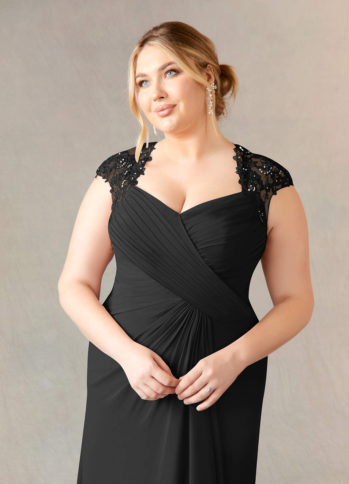 Azazie Birdie Black A-Line Queen Anne Sequins Chiffon Dress Ready to Ship | Azazie Azazie Birdie Black A-Line Queen Anne Sequins Chiffon Dress Ready to Ship | Azazie