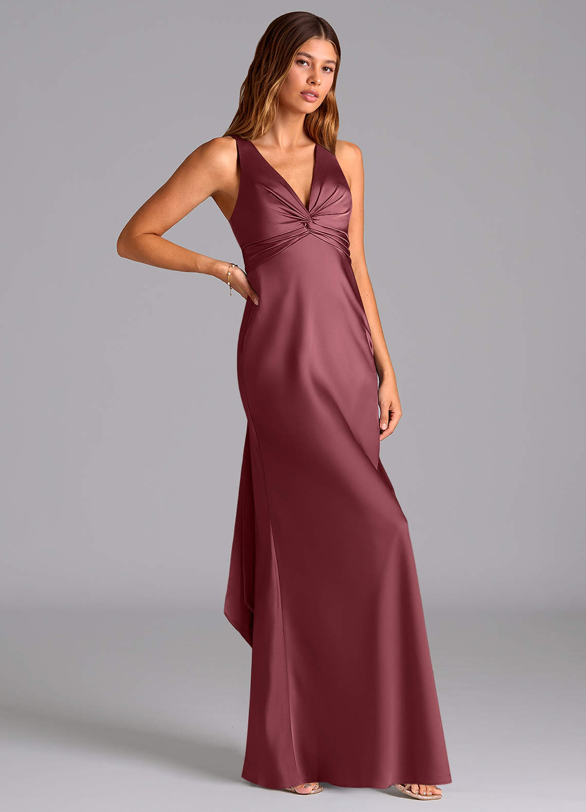 Azazie Hati Bridesmaid Dresses Desert Rose Mermaid Stretch Satin Dress image1