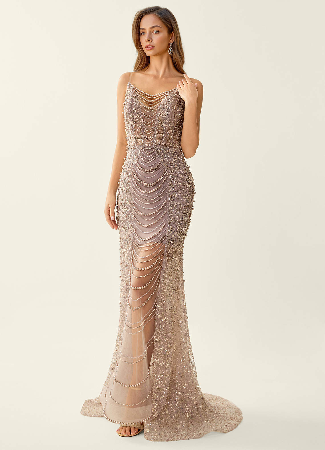 khaki prom dress Khaki Pretty Aline Tulle Cheap Long Prom Dress With Straps - $120.9816 #AM79134