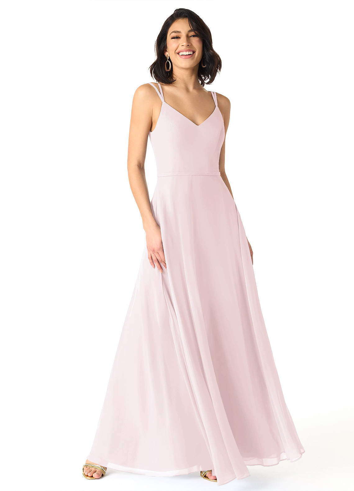 Azazie Janine Bridesmaid Dresses Blushing Pink A-Line V-Neck Chiffon Dress image1