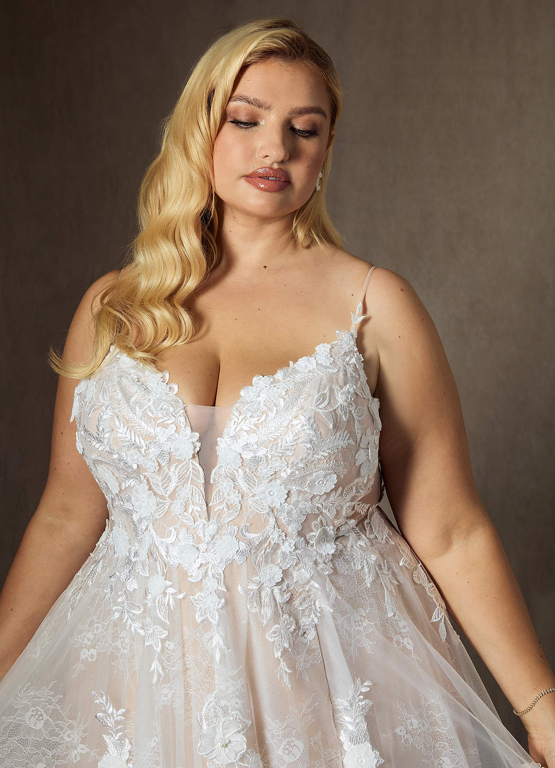 Azazie Monda Wedding Dresses Diamond White Champagne A-Line Lace Tulle Dress image19