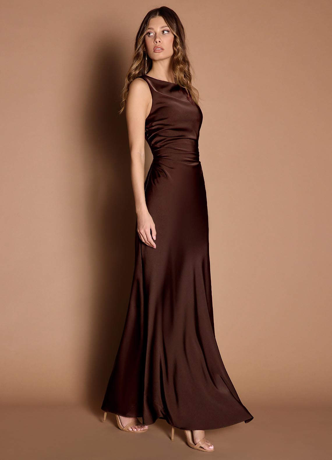 Azazie Wedding Guest dress Mocha Coco Maxi Column Bateau Azazie Wedding Guest dress Mocha Coco Maxi Column Bateau