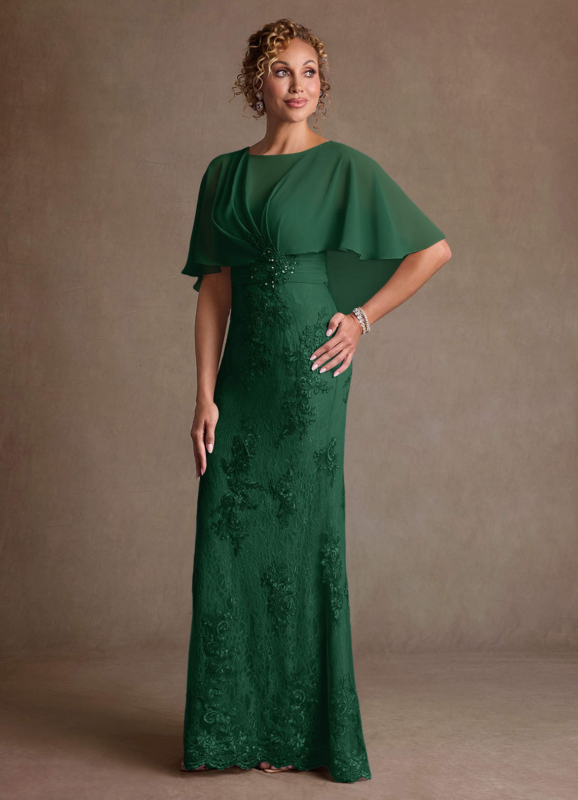 Azazie Mermaid Illusion Floor-Length Lace Mother of The Bride or Groom Dresses - Dark Green