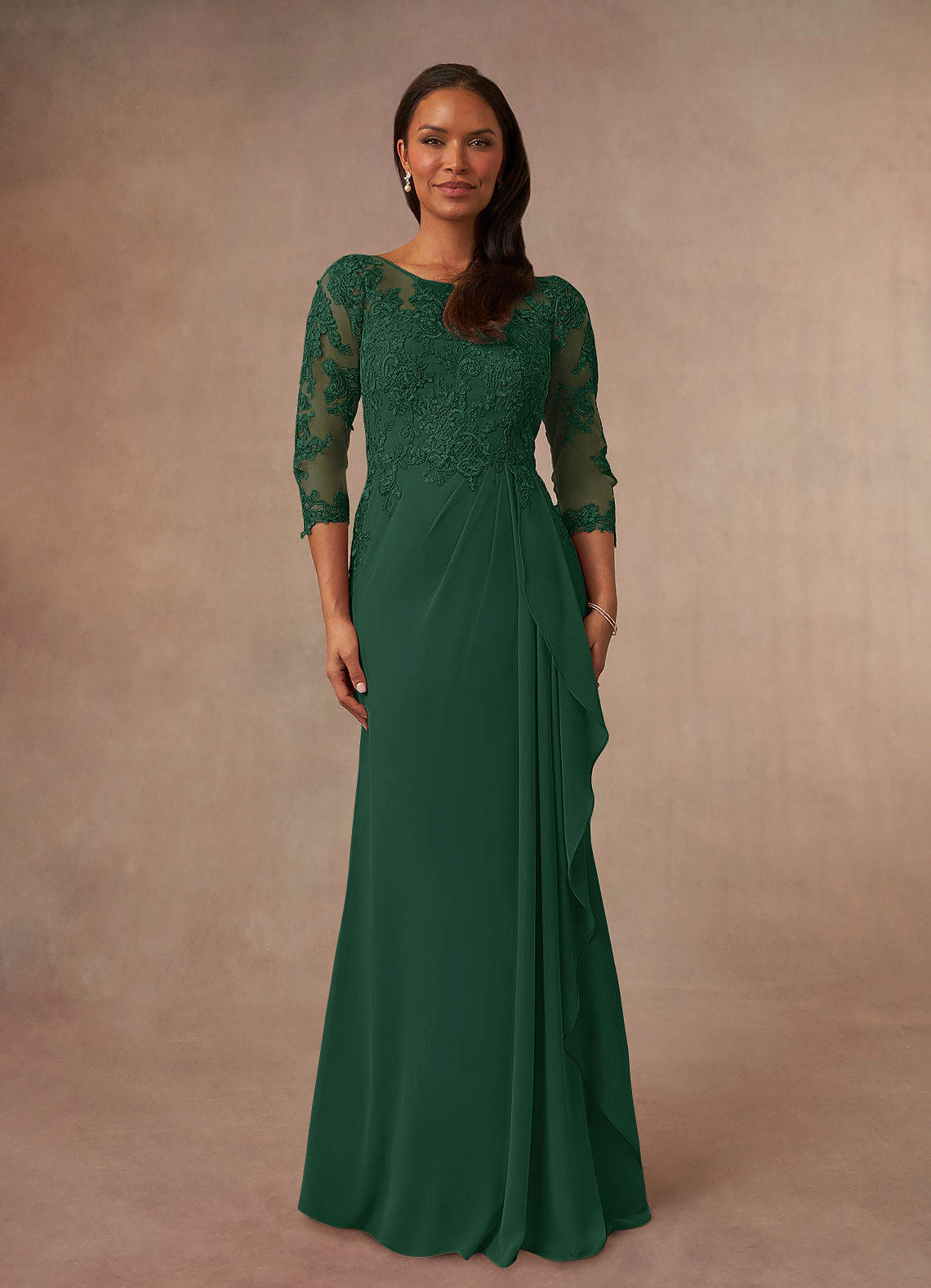 Azazie Calanthe Mother of the Bride Dresses Dark Green A-Line Scoop Chiffon Dress image1