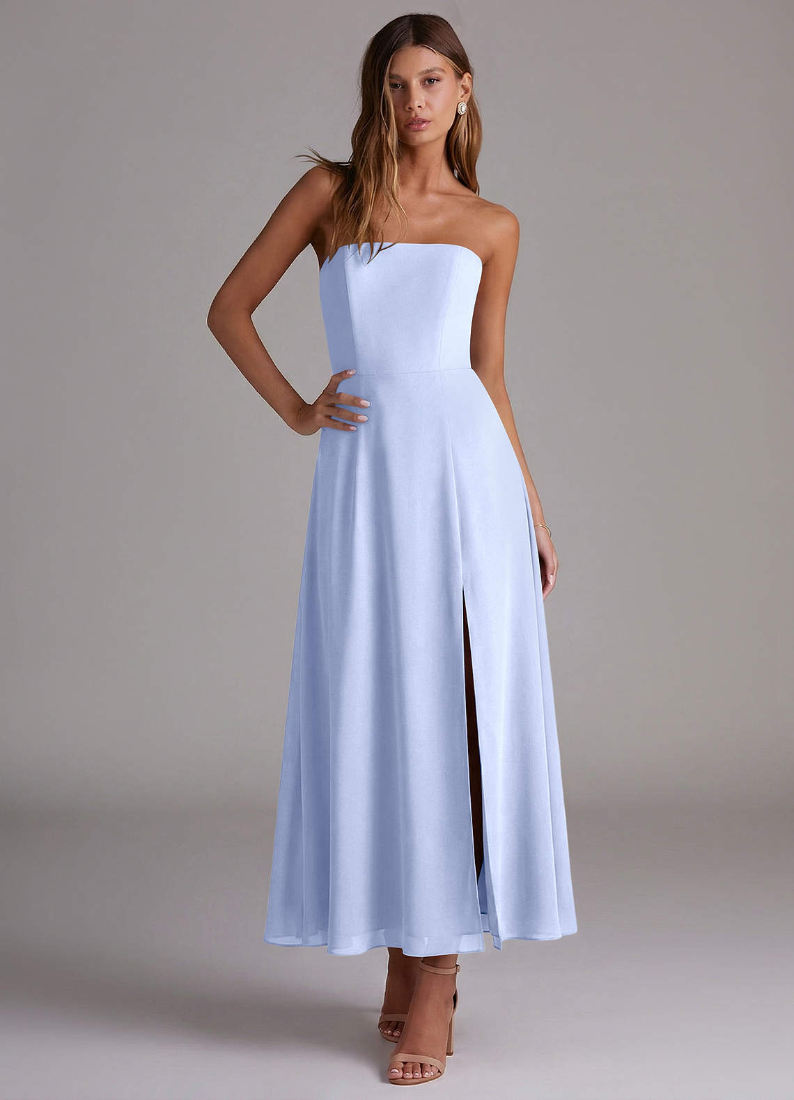 Azazie Wren Vestidos de madrinha de casamento Vestido Gelo de Chiffon de Linha A com Sem alças image4