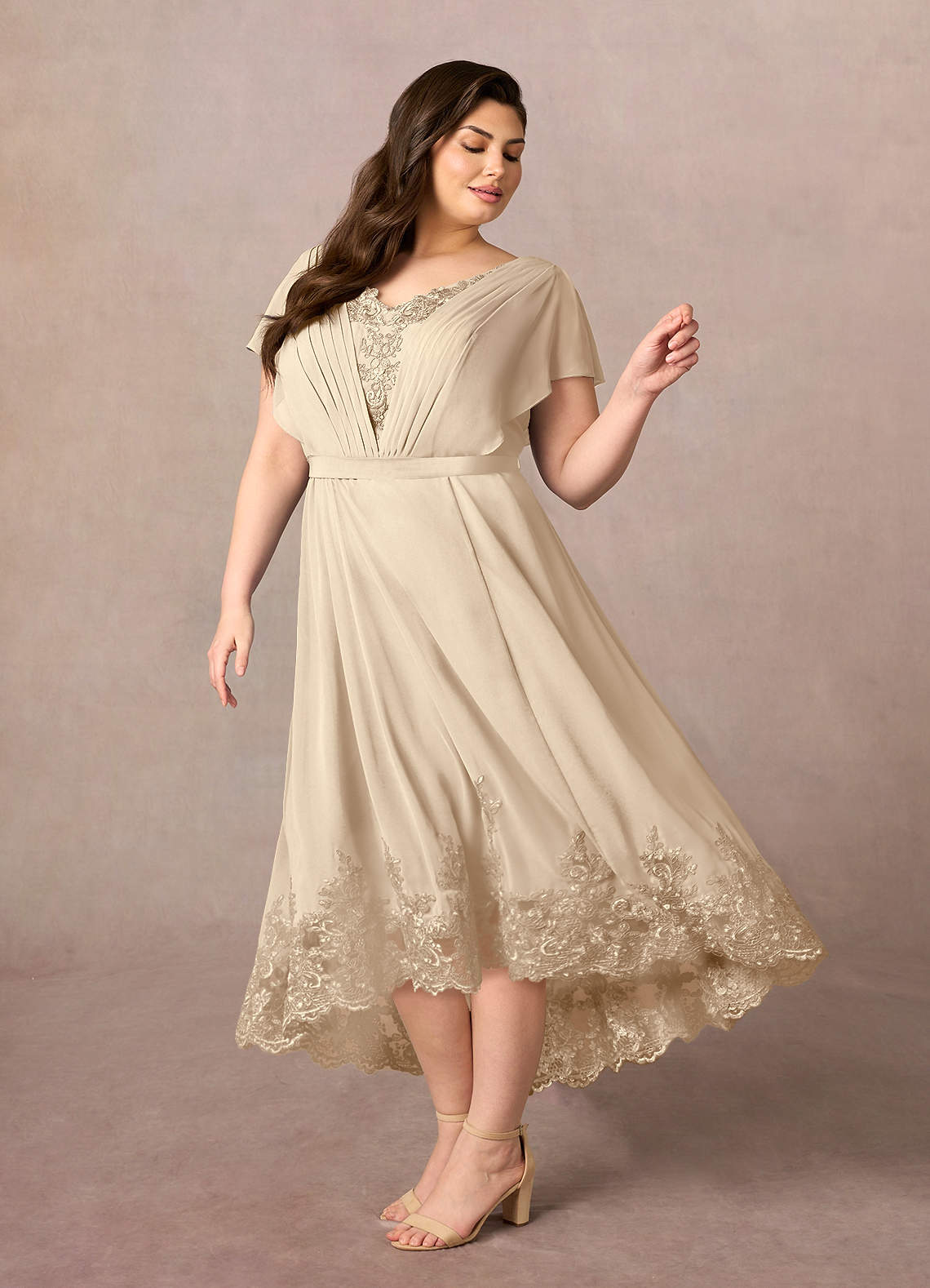 Azazie Palana Mother of the Bride Dresses Champagne A-Line Lace Chiffon Dress image7