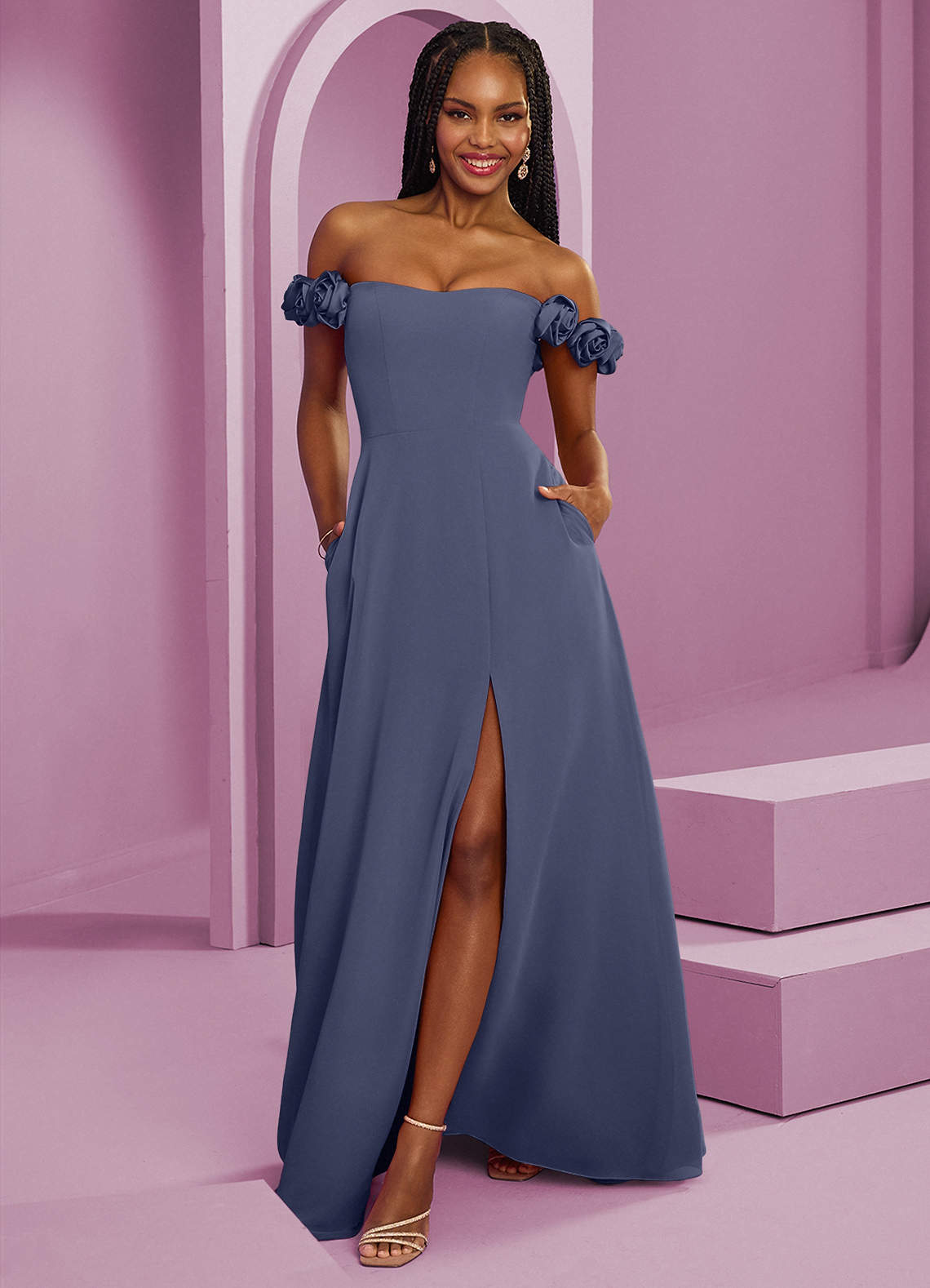 Barbie ♥ Azazie Vestidos de damas de honor Vestido de Tormenta de Gasa de Corte en A Convertible con Vestidos sin tirantes image1