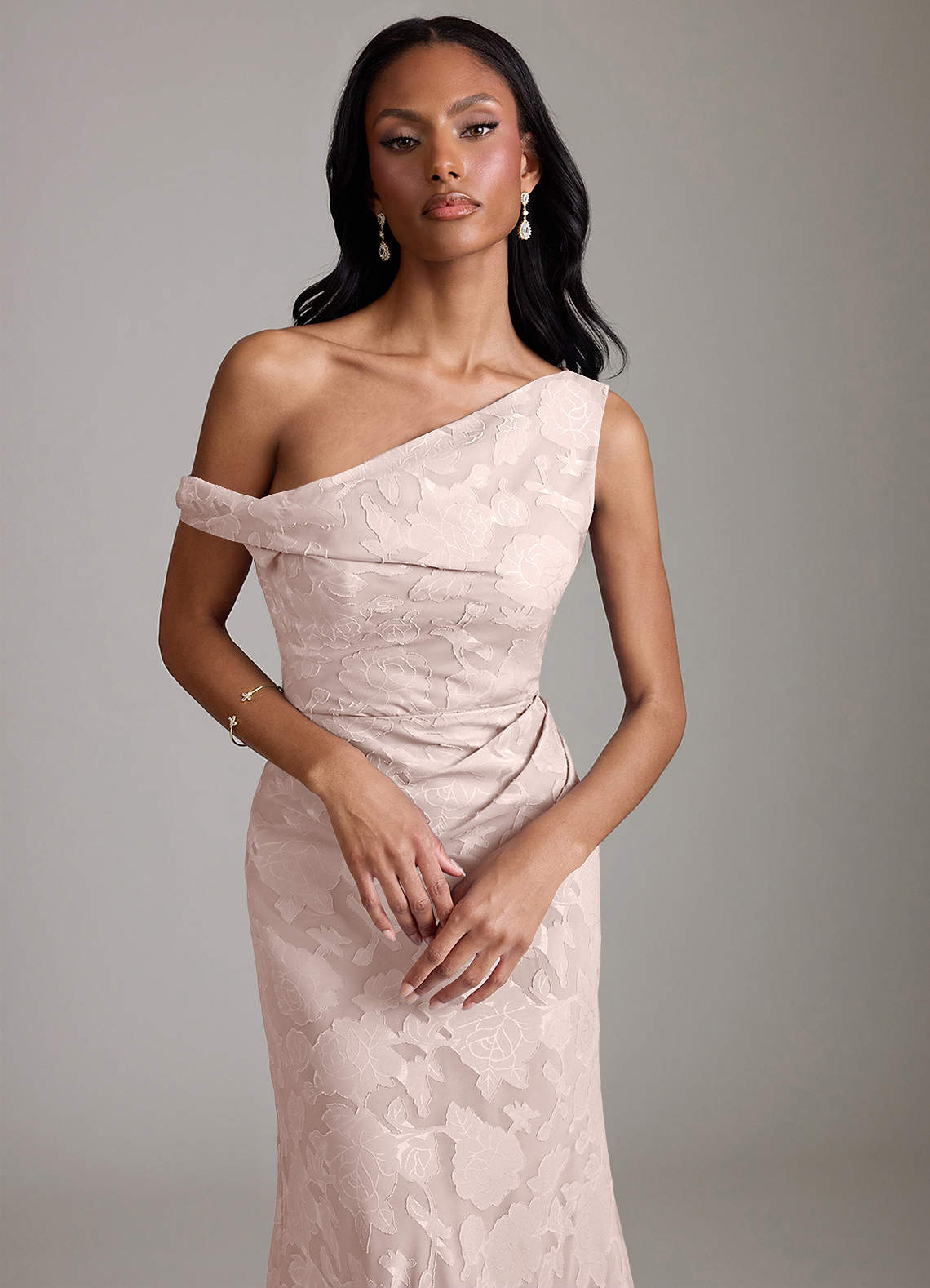 Azazie Emerson Vestidos de damas de honor Vestido de Rosa Rubor de Devorado Floral de Corte Sirena con Vestidos sin tirantes image1
