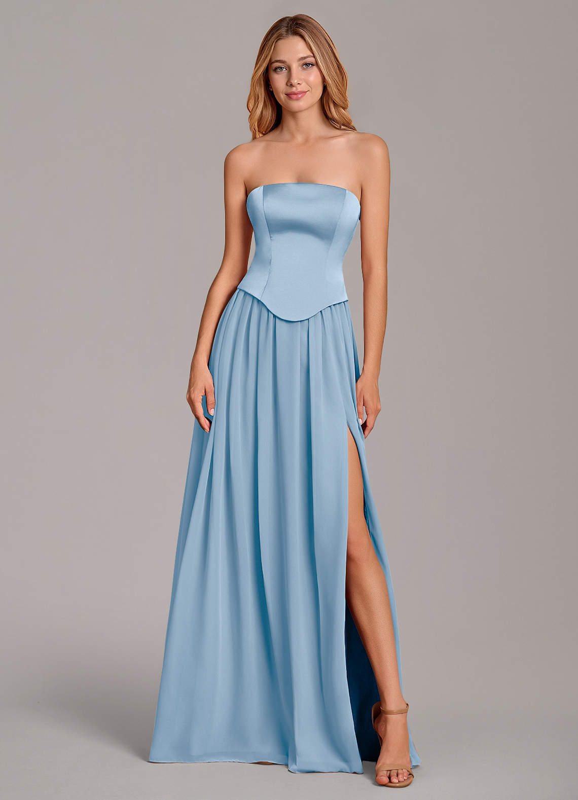 Azazie Cadence Suknie dla druhen Linia A Gorset Satyna elastyczna Do ziemi Sukienka image4