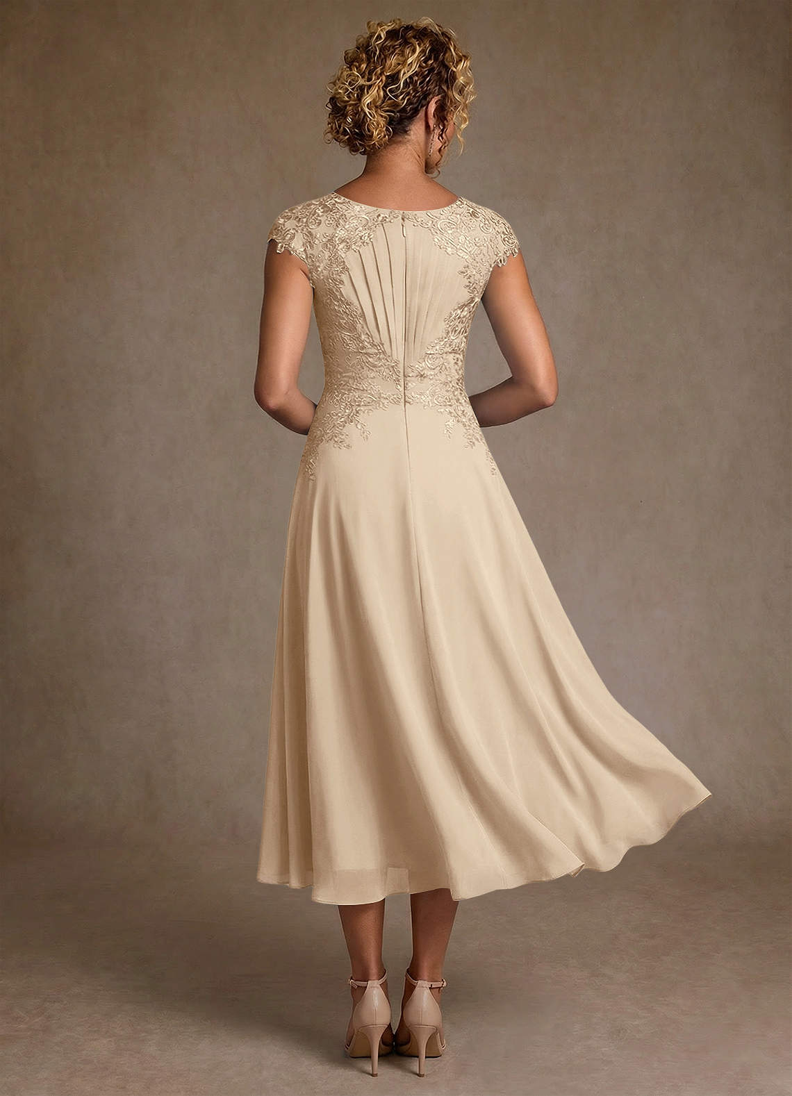 Azazie Crista Mother of the Bride Dresses Champagne A-Line Lace Chiffon Dress image1