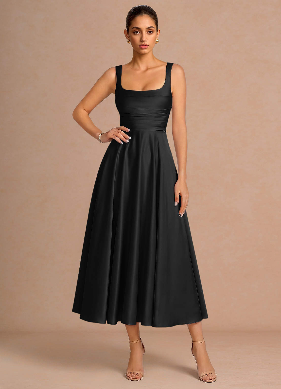 Azazie Plus Size Midi Dresses A-Line Formal Dresses Square Black