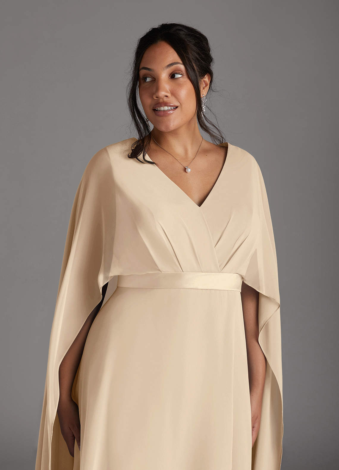 Azazie Isa Mother of the Bride Dresses Champagne A-Line V-Neck Pleated Chiffon Dress image4