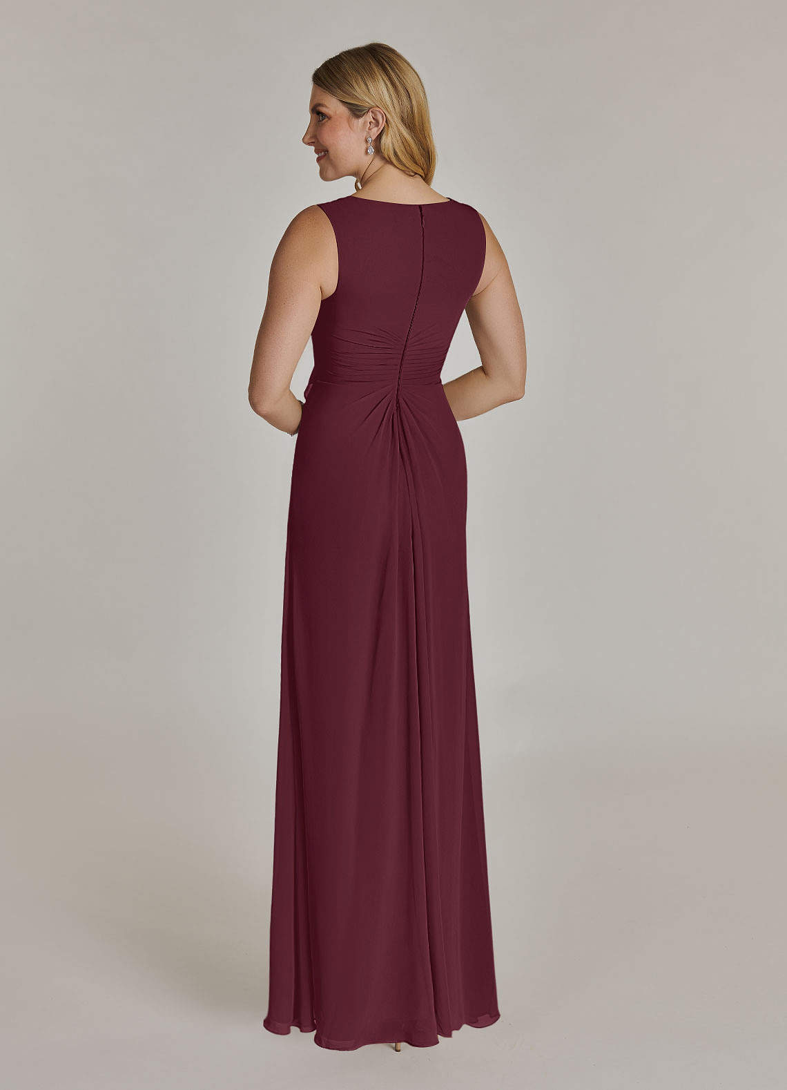 Azazie Manuella Mother of the Bride Dresses Cabernet A-Line V-Neck Pleated Chiffon Dress image11