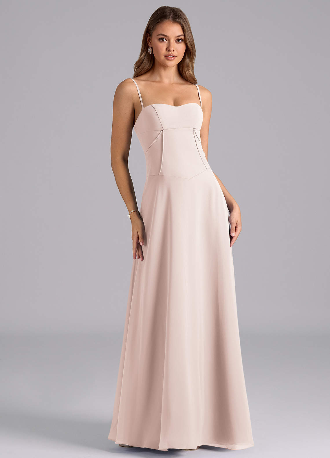 Azazie Valentine Robes de demoiselle d'honneur Robe Trapèze en Mousseline de soie Corset Rose Pétale image1