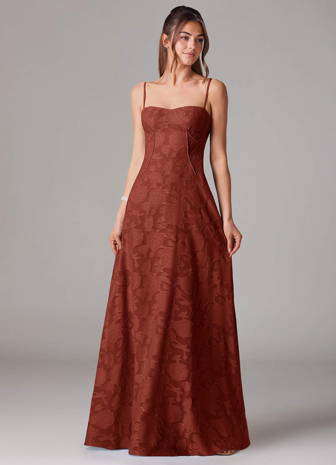 Azazie Valentine Bridesmaid Dresses Terracotta A-Line Sweetheart Neckline Floral Burnout Dress image1