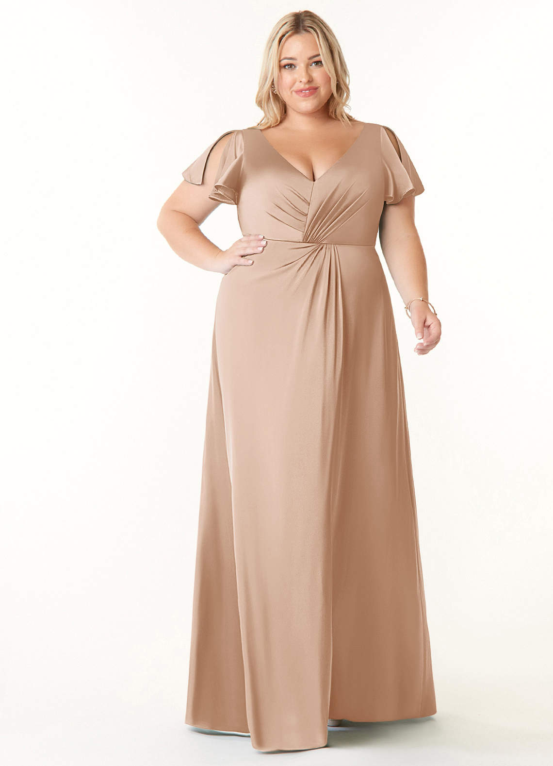 Azazie Soren Bridesmaid Dresses English Rose A-Line Pleated Stretch Satin Dress image7