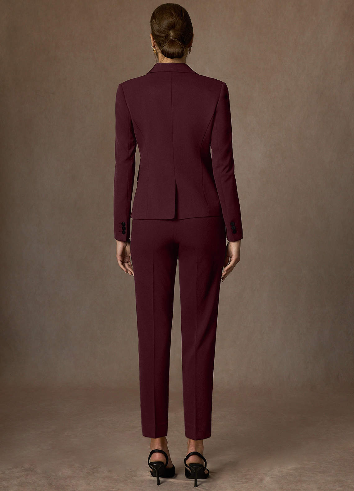 front Whitney Cabernet Structured Stretch Full Length Dress Pants