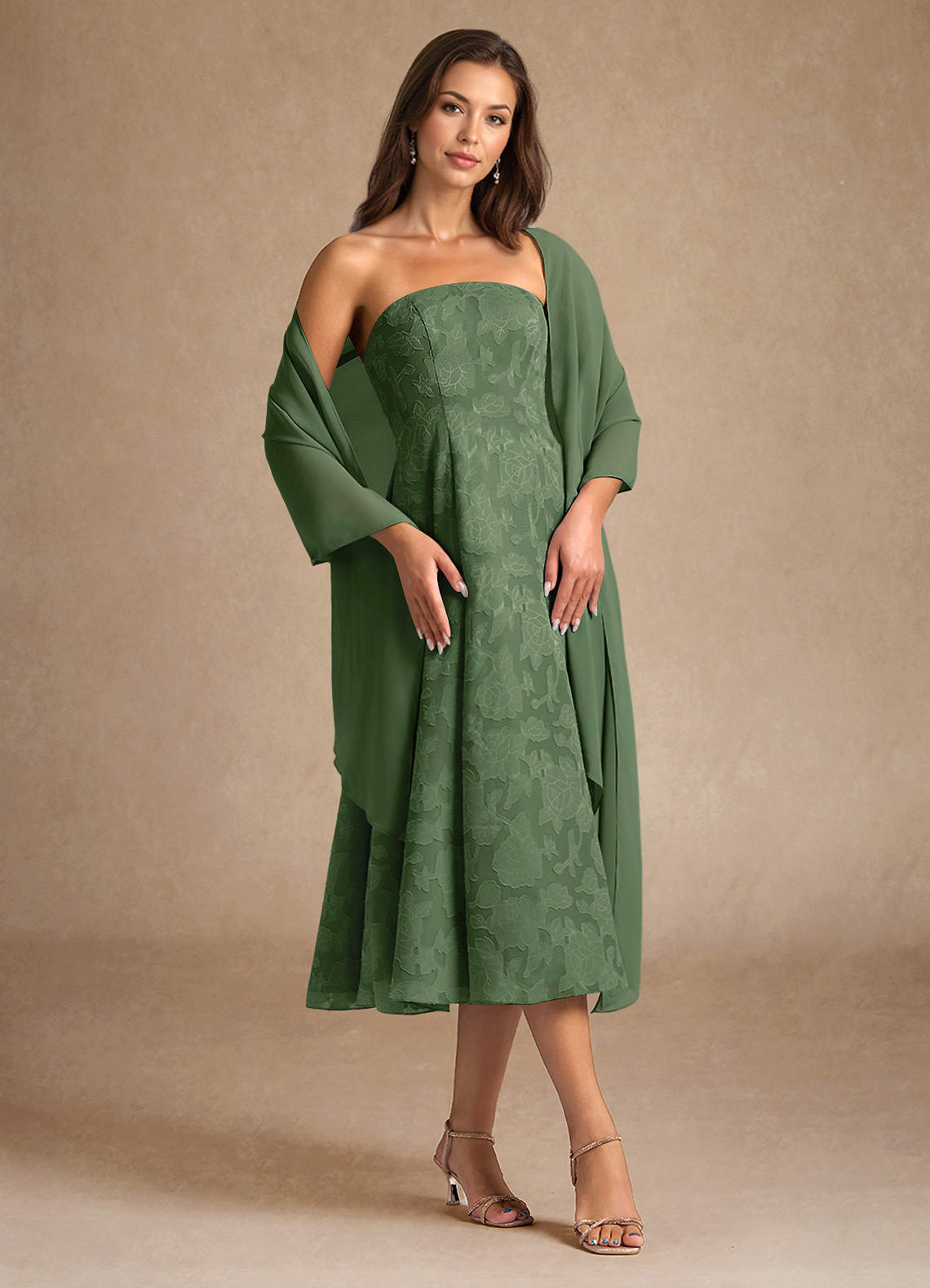 Azazie Lorain Mother of the Bride Dresses Eucalyptus A-Line Pleated Floral Burnout Dress image1