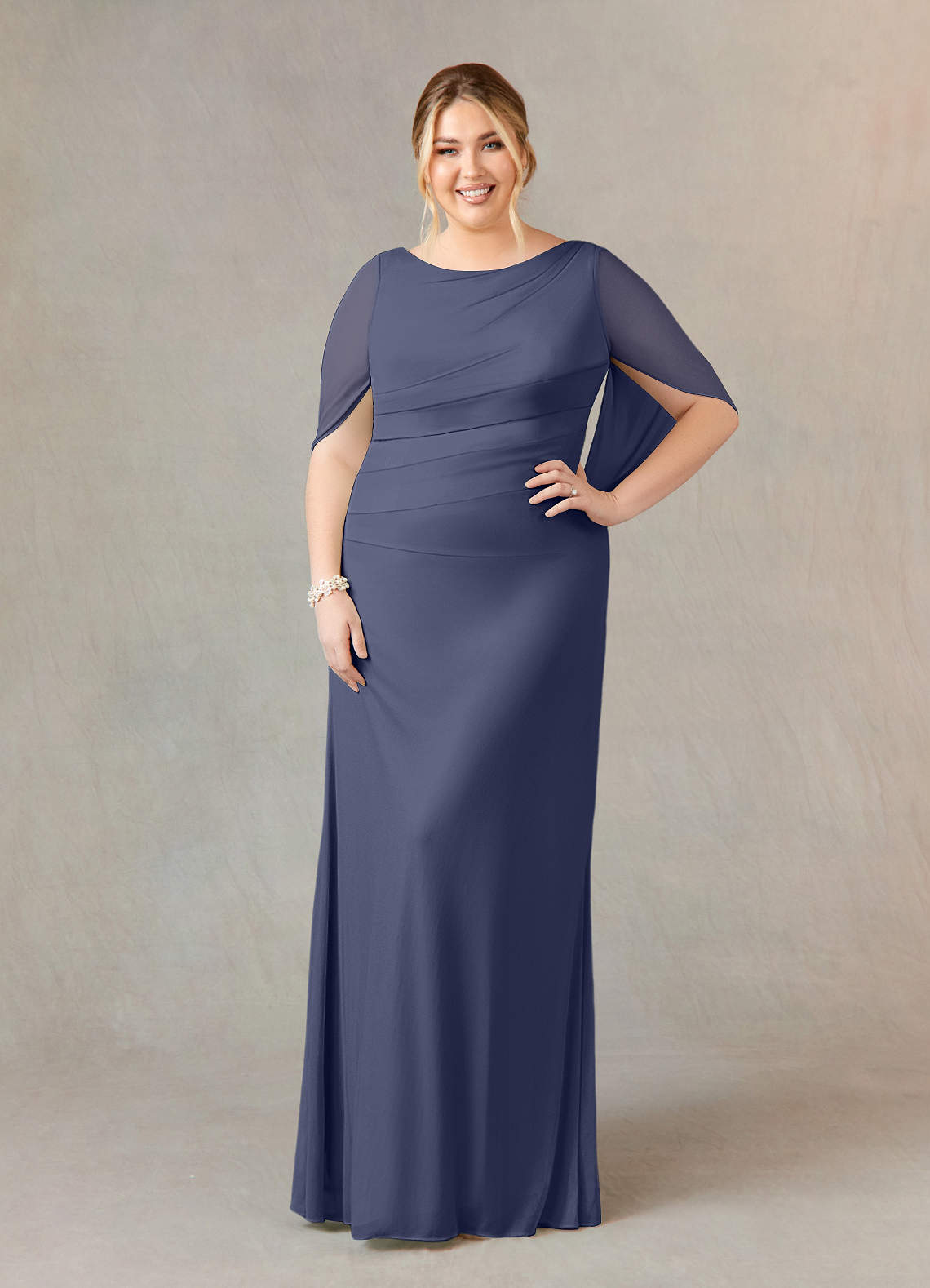 Azazie Belladonna Mother of the Bride Dresses Stormy Mermaid Scoop Pleated Mesh Dress image1