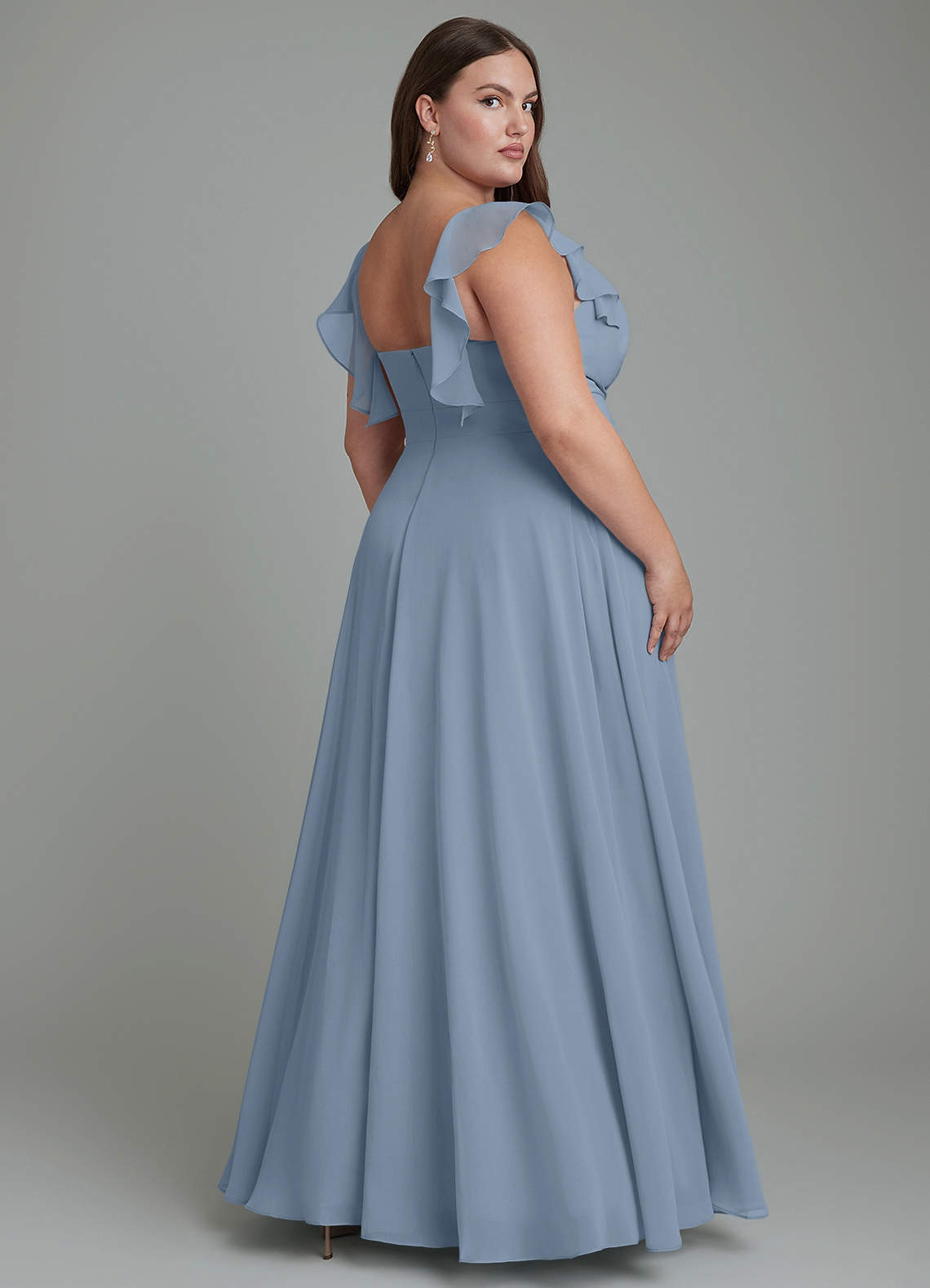 Azazie Leilani Bridesmaid Dresses Dusty Blue A-Line Pleated Chiffon Dress image6
