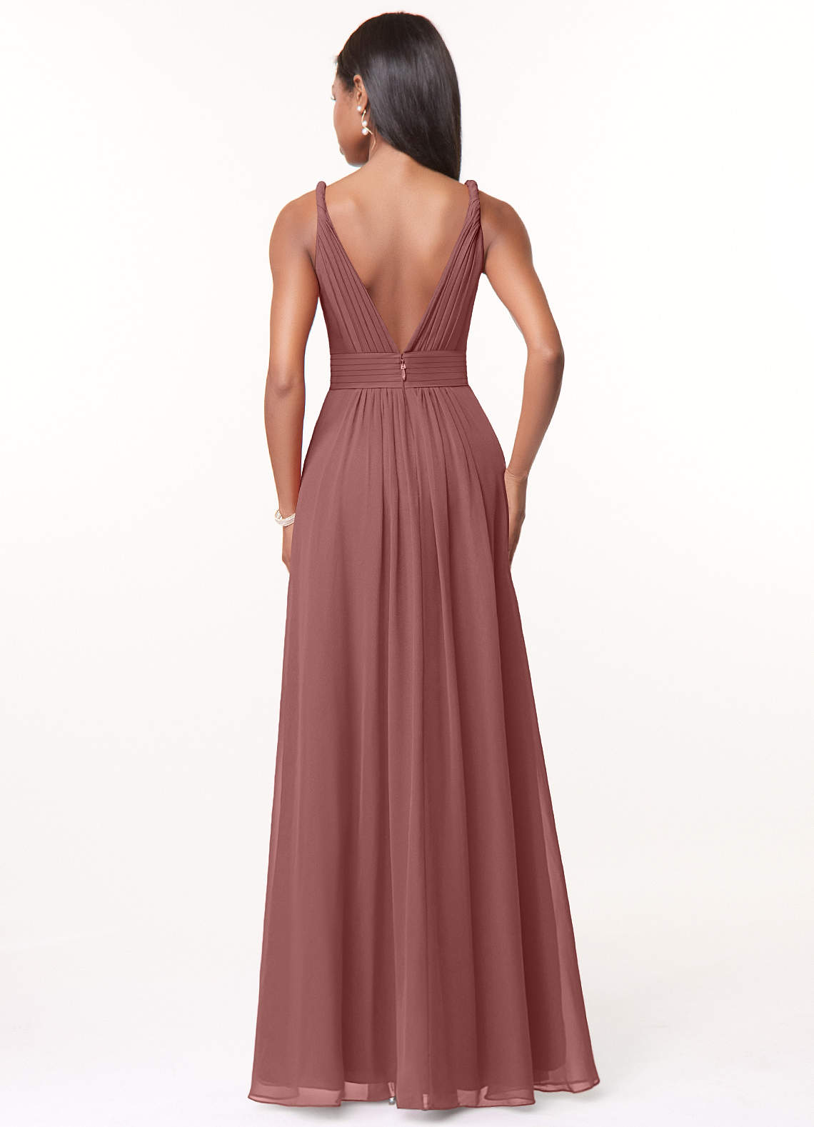 Azazie Maren Bridesmaid Dresses A-Line Pleated Chiffon Floor-Length Dress image1