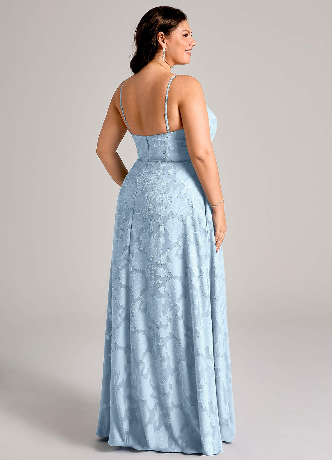 Azazie Moira Bridesmaid Dresses Sky Blue A-Line Side Slit Floral Burnout Dress image7