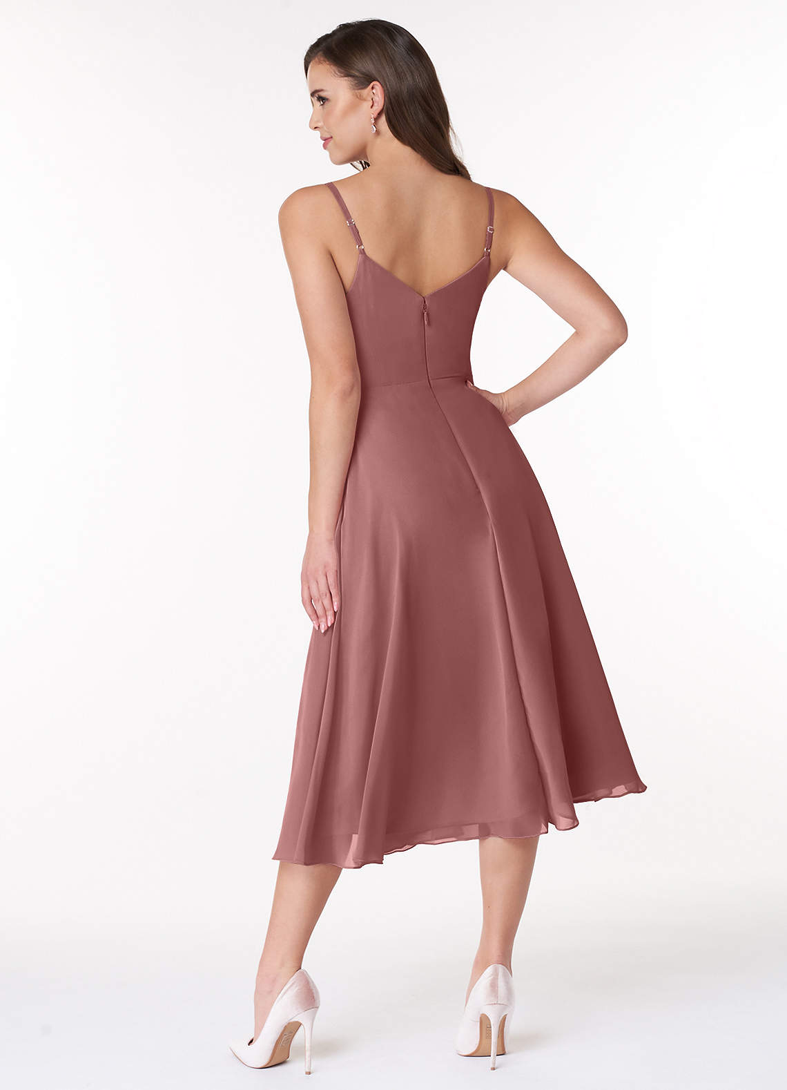 Azazie Clarissa Bridesmaid Dresses A-Line V-Neck Chiffon Tea-Length Dress image1