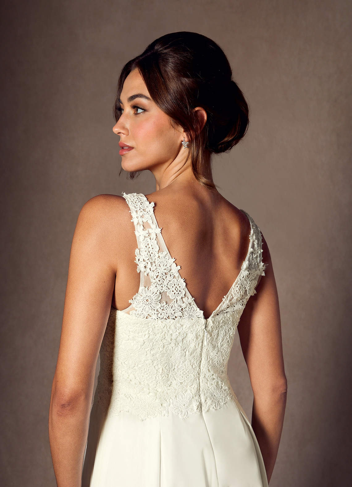 Azazie Florine Wedding Dresses Cream Pant Styles V-Neck Lace Chiffon Dress image2
