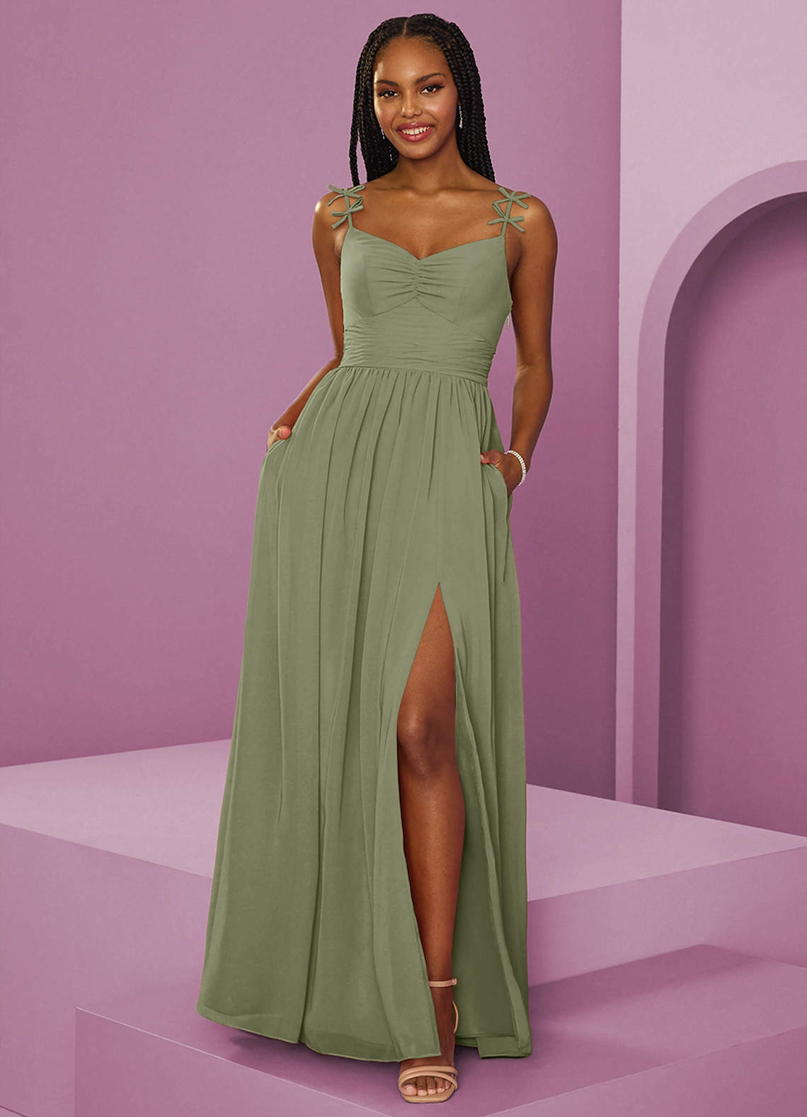 Barbie ♥ Azazie Bridesmaid Dresses Pistachio A-Line Pleated Chiffon Dress image1