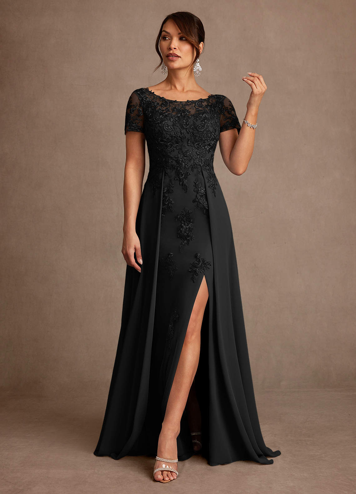 Azazie Alva Mother of the Bride Dresses Black A-Line Lace Dress image3